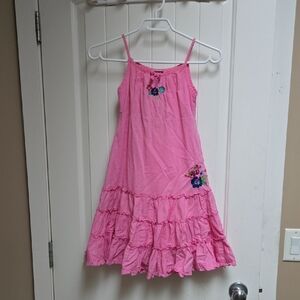 The Children's Place Cotton Kids Pink Ruffle Dress with Floral Accents Sleeveles